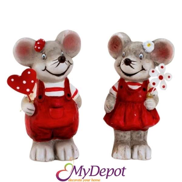 Мишки керамика с червени дрешки и сърца, 2 мод, 9СМ (12)