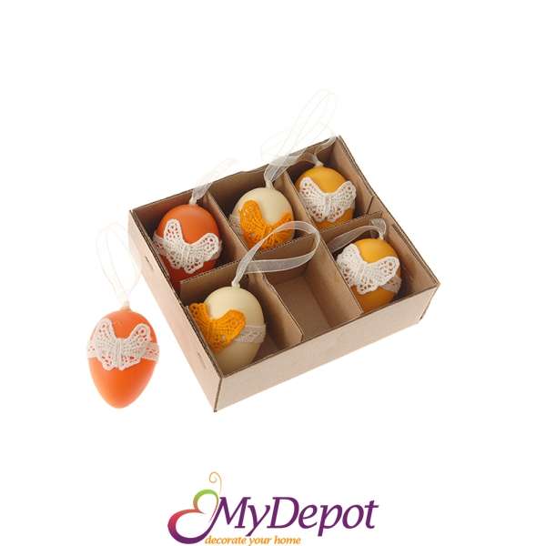 Великденски яйца декор в кутия оранжеви к-т от 6бр,4Х6 CM