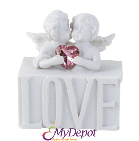 Кутийка ангел двойка с кристално сърце розово LOVE, 6см (6)