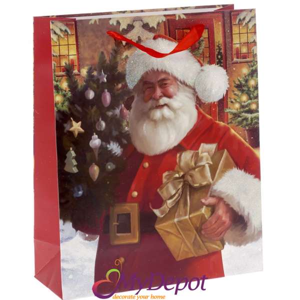 Подаръчен плик хартия Дядо Коледа червен, 26x32x10