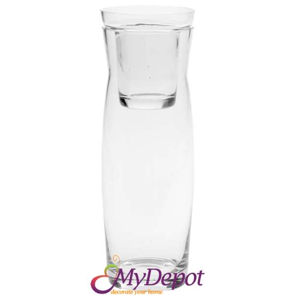 Стъклена ваза със свещник, Ф 10х29 см