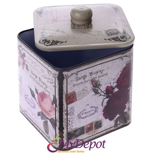 Метална кутия с капак, Роза, 12х12х15 см
