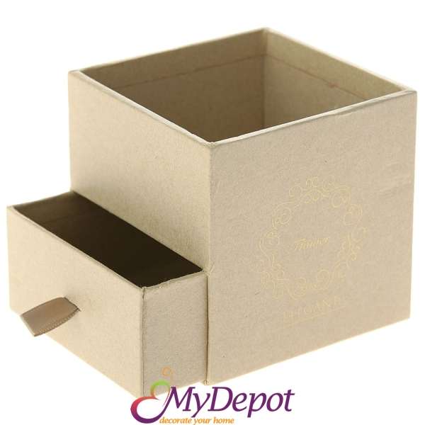 Картонена кутия с чекмедже,  ELEGANT, беж, 10х10х10/ 28 см