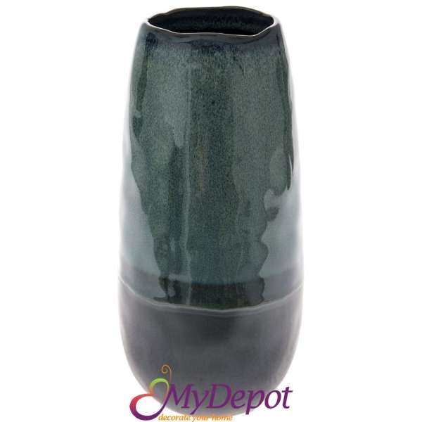 Керамична ваза, сиво/синьо, ф13х28 см