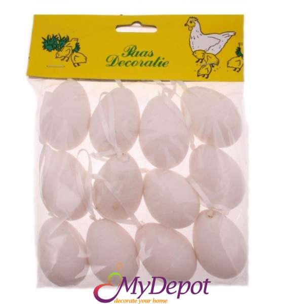 Висящи  яйца,плюш- бели S/12,1м.,5см.(1/60)