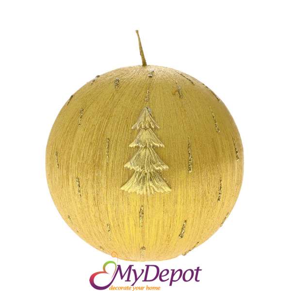 Коледна декорирана златна свещ топка, Ф 10 см