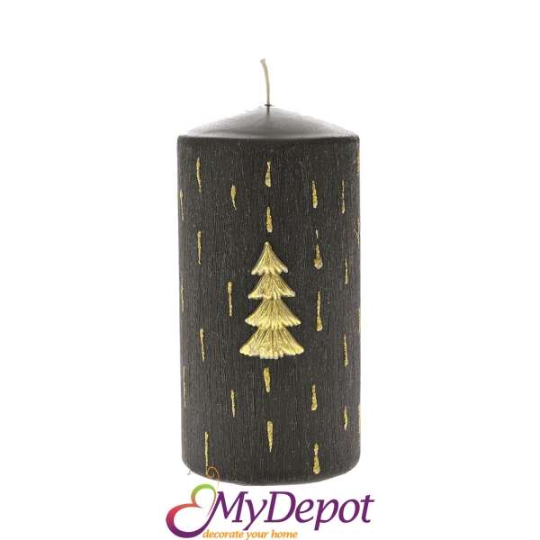 Коледна декорирана черна свещ, 7х14 см