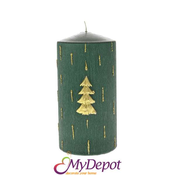 Коледна декорирана зелена свещ, 7х14 см