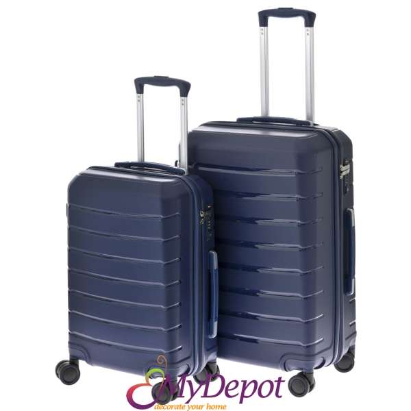 Комплект 2 бр. куфари с пластмасово покритие, сини, 43х27х65 / 36х21х