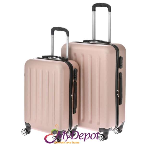 Комплект 2 бр. куфари с пластмасово покритие, розово, 43х27х65 / 36х21х55