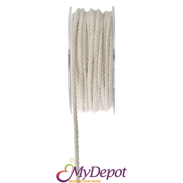 Панделка плетка от памук в цвят екрю. Размер: 5 мм Х 18 метра