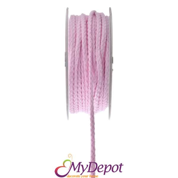 Панделка плетка от памук в розов цвят. Размер: 5 мм Х 18 метра