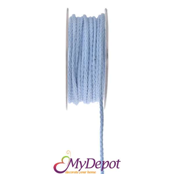 Панделка плетка от памук в син цвят. Размер: 5 мм Х 18 метра