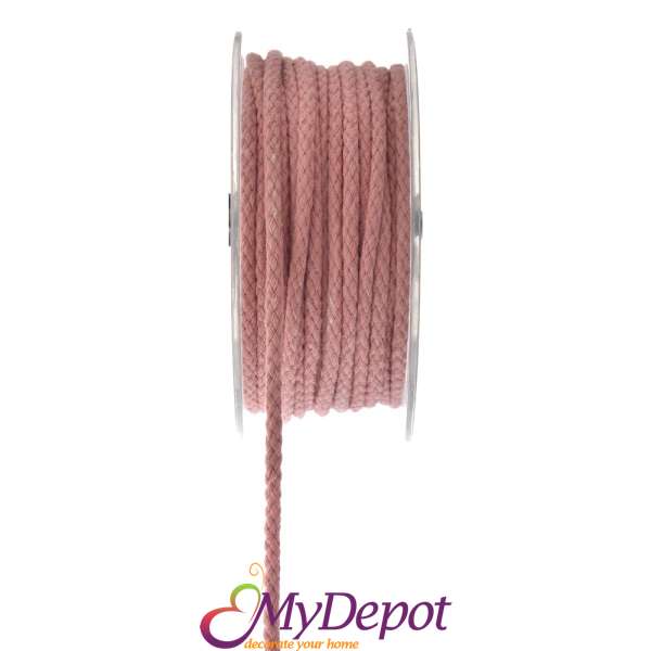 Панделка плетка от памук в цвят пепел от рози. Размер: 5 мм Х 18 метра