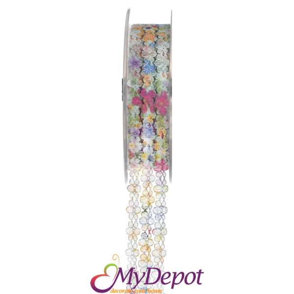 Панделка от дантела с разноцветни цветя. Размер: ширина 2,5 см. дължина 9,10 метра