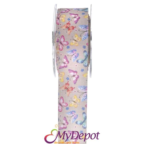 Панделка от памучен плат с разноцветни пеперуди. Размер: ширина 3,8 см, дължина 9 метра