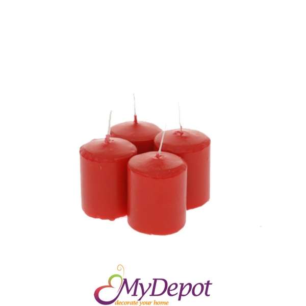 Свещ цилиндър - червена, к-т 4бр., 4х5 см
