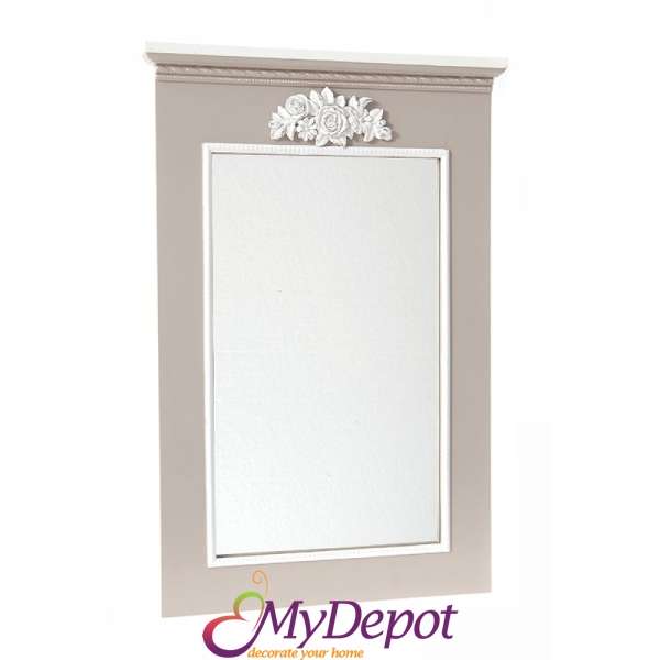 Дървено огледало, бяло/кафяво, 37X59CM