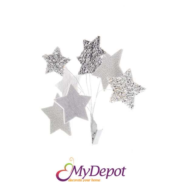 Звезди за декорация с щипка, сребро, 16СМ