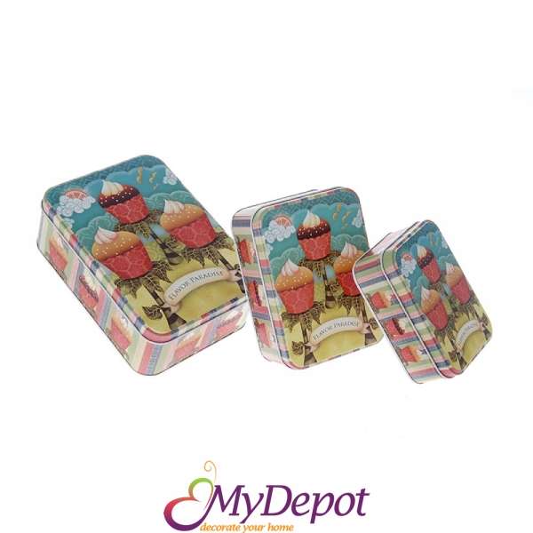 Метални кутии за сладки, Flavor Paradise, S/3, 19Χ14Χ7 12Χ8.5CM