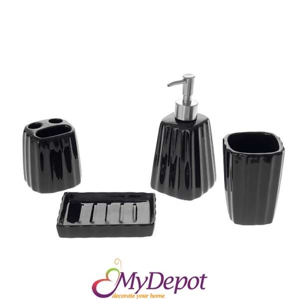 Керамичен комплект за баня,черен,4 части