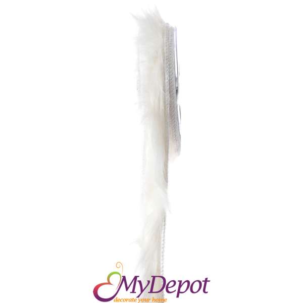 Панделка бяла, покрита с козина, 2.5см Х 4.5М