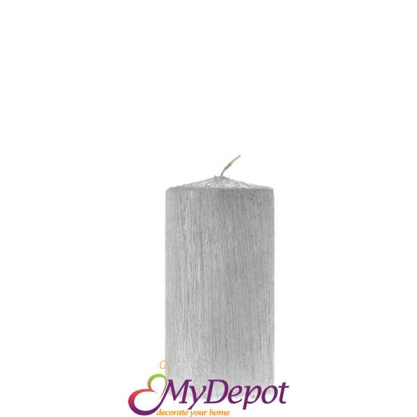Свещ колона, сребро, 6х12 см
