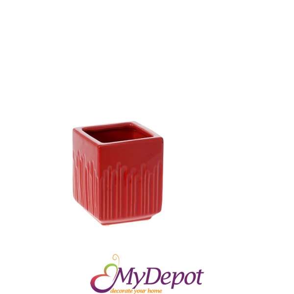 Керамична кашпа квадрат, червена, 8.5х8.5х10.5 см