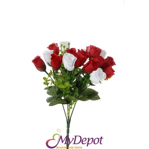 Букет от мини рози, бяло и червено