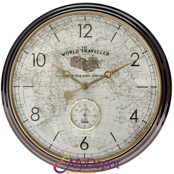 Метален часовник стена "World Traveler" D51CM