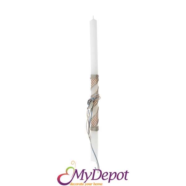 Свещ с карирана панделка, 40 см