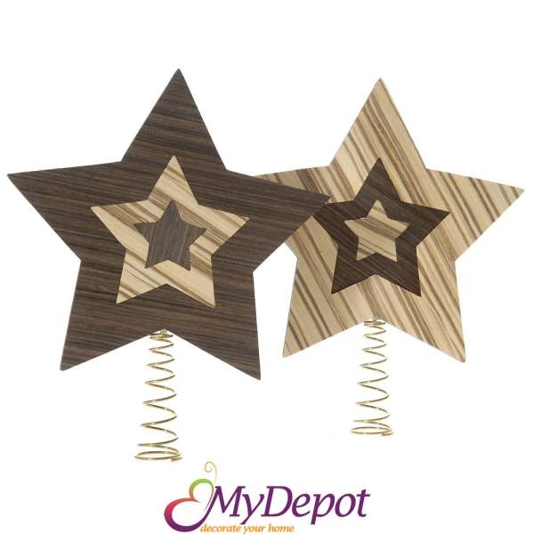 Дървени орнаменти звезда връх на елха, 20СМ, два цвята