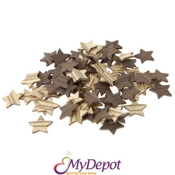 Дървени звезди за декорация, кафяви, 80 бр., 3 см