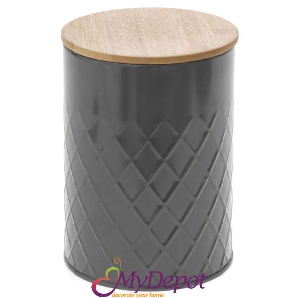 Метална кутия черна с бамбуков капак, 14х18 см