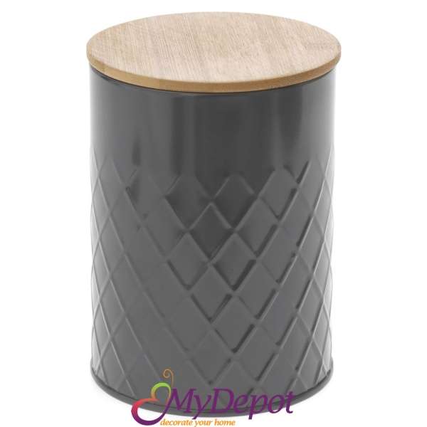 Метална кутия черна с бамбуков капак, 11х16 см