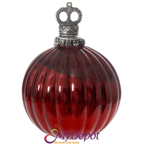 Коледен стъклен орнамент топка червено декор 10СМ