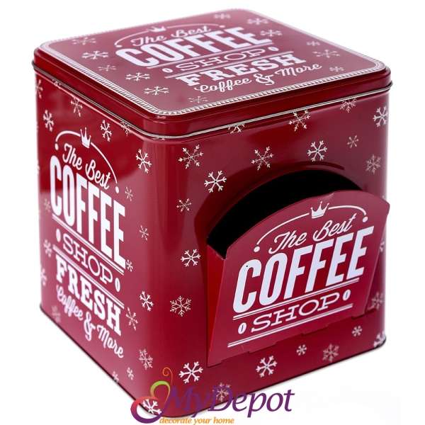 Метална кутия за чай / кафе, червена, 18х18х18 см