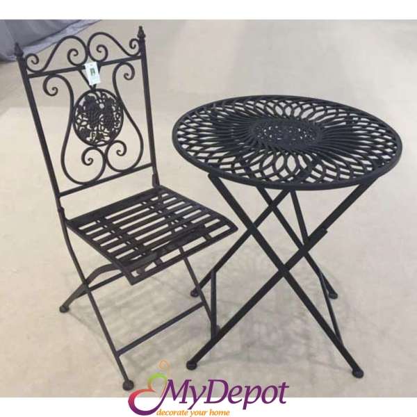 Железен градински комплект, маса и два стола