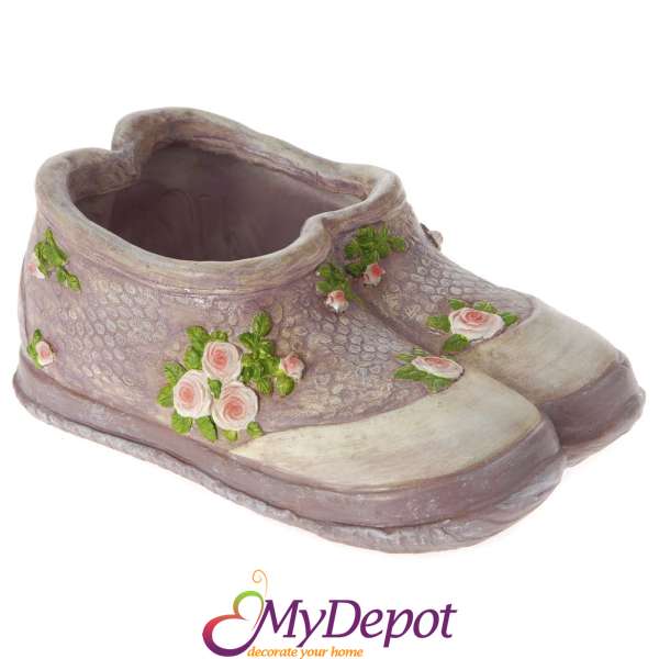 Керамична кашпа обувка, розова, 26х17х11 см