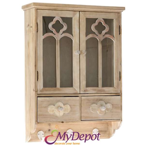 Дървено шкафче със закачалки, 49х17х67