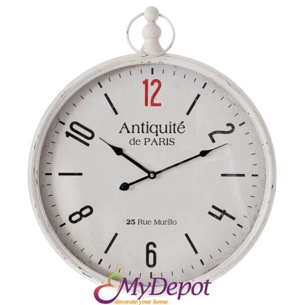 Часовник метал, бял, ANTIQUE DE PARIS, 48х64 см