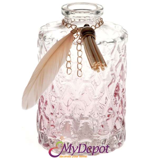 Стъклена бутилка двуцветна, розово и бяло, ф6х14 см