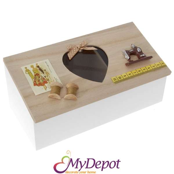 Дървена кутия за шивашки материали, миниатюри, 26х13х11 см