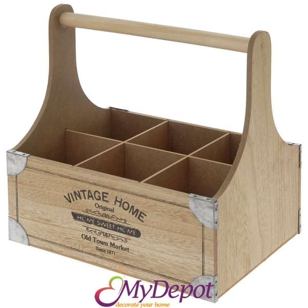 Дървена кошница за бутилки VINTAGE HOME, 26х19х27 см