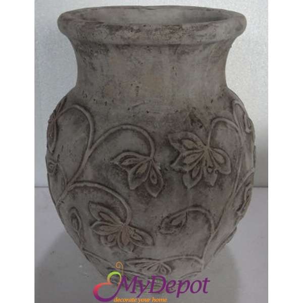 Керамична ваза, сиви листа, ф29х36 см