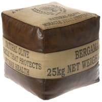 Табуретка от плат и кожа, кафяво и беж, 40х40х40 см