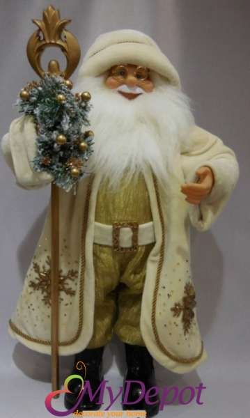 Фигура Дядо Коледа със златни дрехи, 60 см