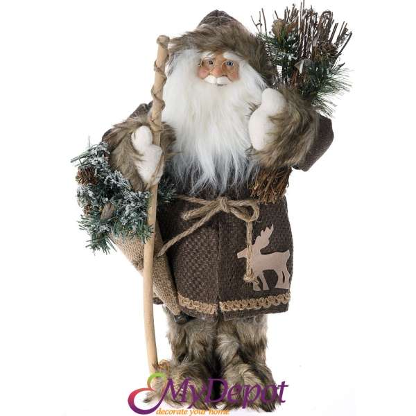Фигура Дядо Коледа с кафяви одежди и косъм, 45 см