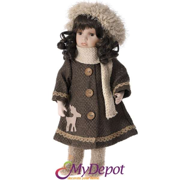 Порцеланова кукла с кафяви одежди, 46 см