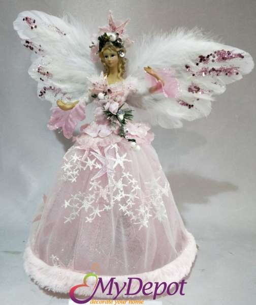 Връх за елха, ангел с розова рокля, 28 см